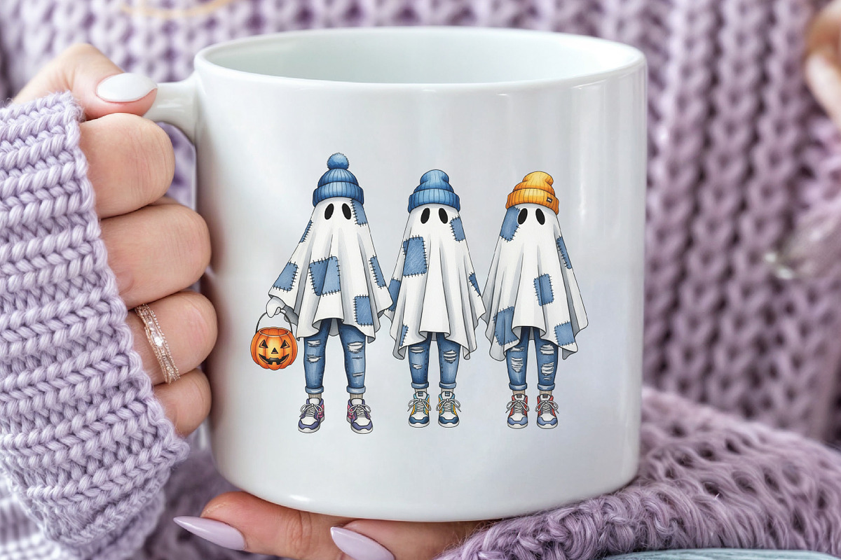 Retro Halloween Blue Denim Ghost PNG, an Illustration by Black Bird Studio (Photo 3 of 4)