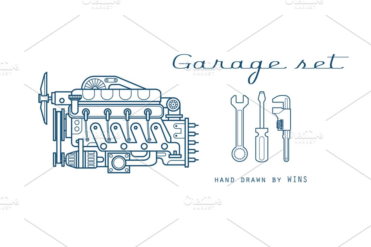 Garage set. Vector icons car parts., an Object Illustration by WINS Doodle shop (Photo 1 of 4)