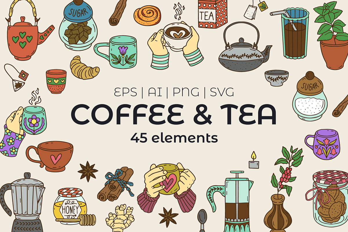 Vibrant Hygge Coffee and Tea Clipart, an Object Graphic by Rose Design (Photo 1 of 4)