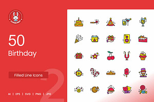 Birthday Filled Line Icons, an Icon by IconBunny