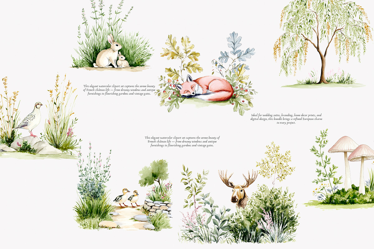 French Château watercolor clipart, a Decorative Illustration by Patishop Art (Photo 6 of 10)