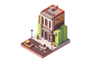 Vector Isometric Old Bank Building