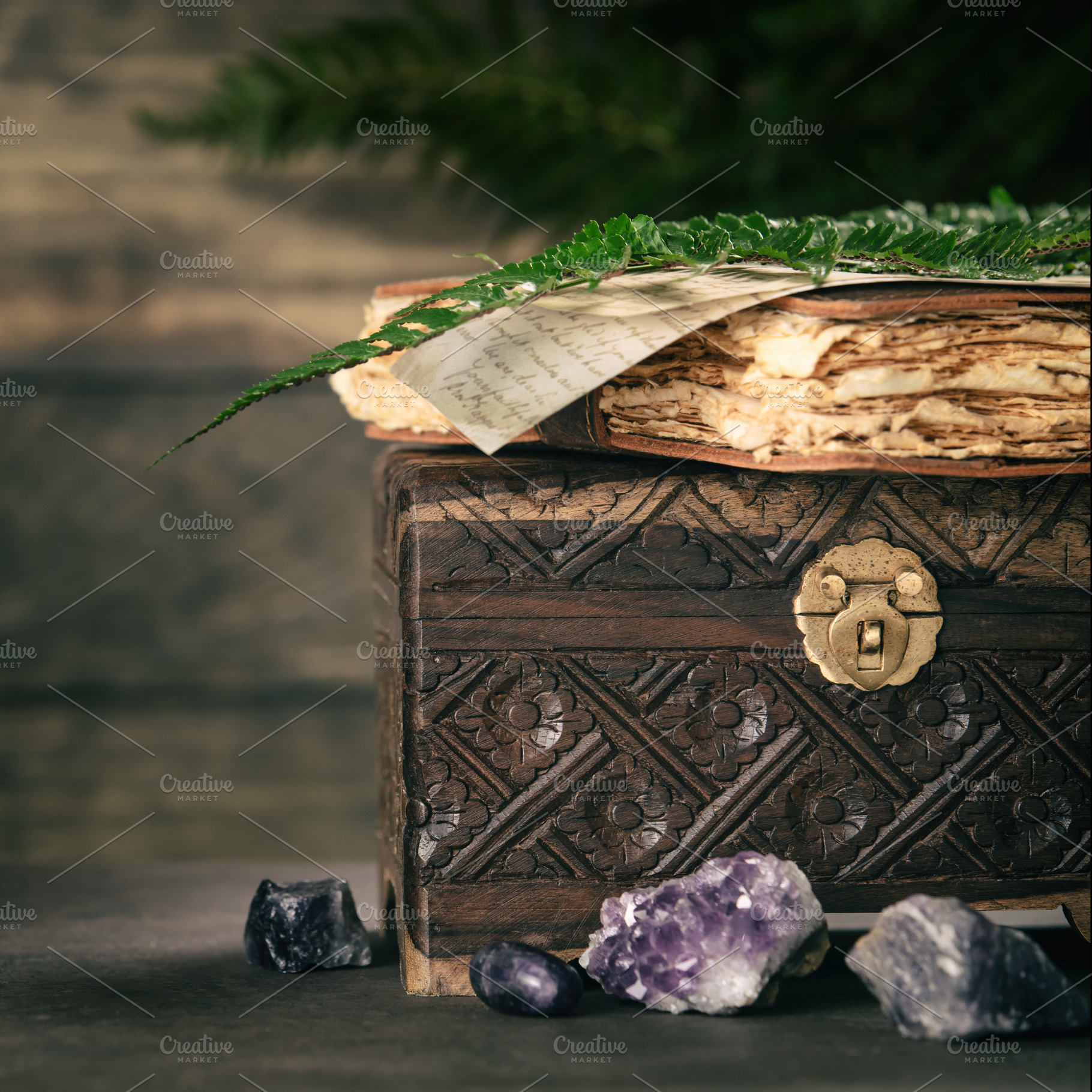 Close-Up of Vintage Chest and Weathered Journal, an Abstract Photo by Natalia Klenova's Shop