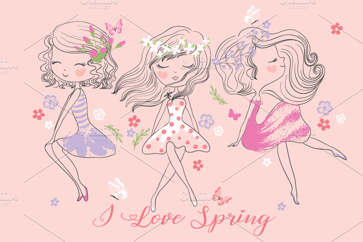 Cute girls vector-Three girlfriends, a Person Illustration by StudioLondon (Photo 1 of 2)
