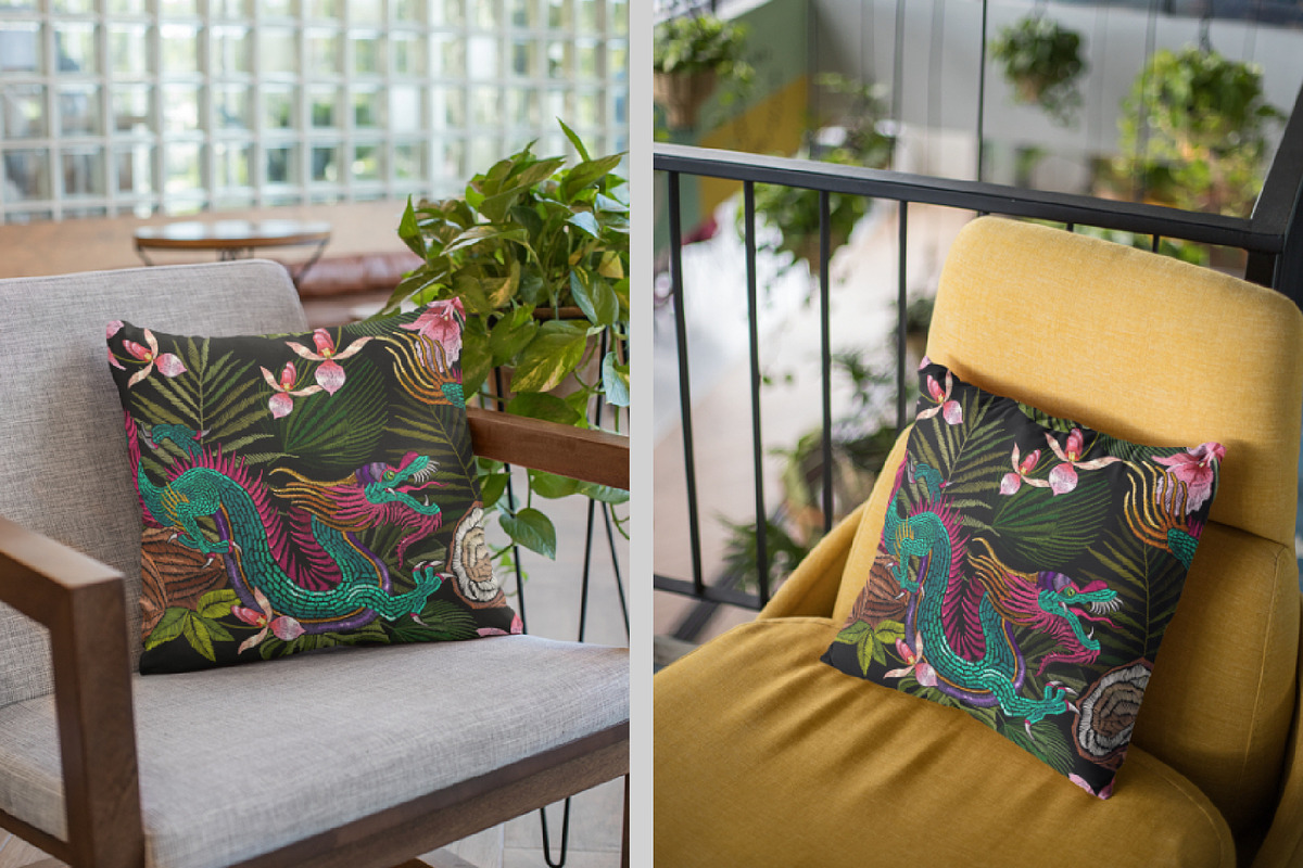 Dragon, coconut and tropical orchid, a Pattern Graphic by Matrioshka (Photo 5 of 6)
