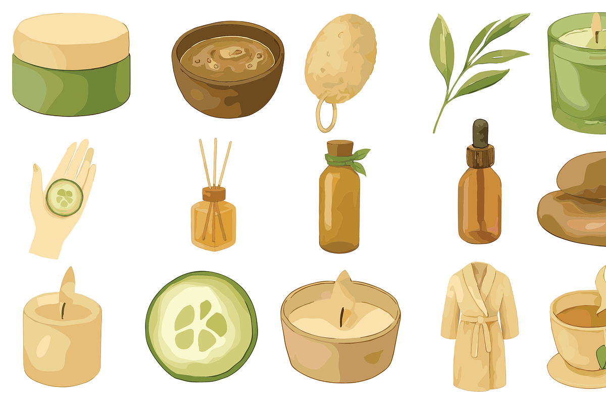 Spa Wellness Watercolor Clipart Set, an Object Graphic by nikagraphic