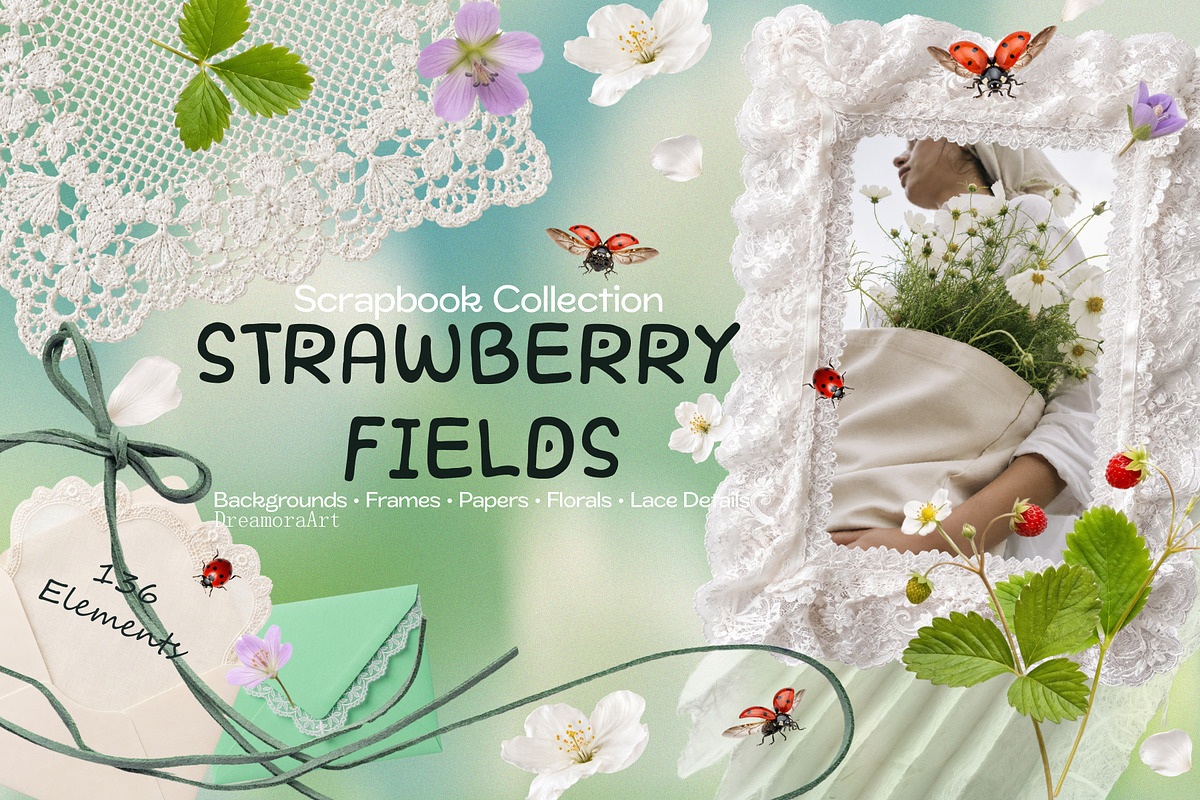 Strawberry Fields Collage Kit, an Object Graphic by DreamoraArt (Photo 1 of 9)