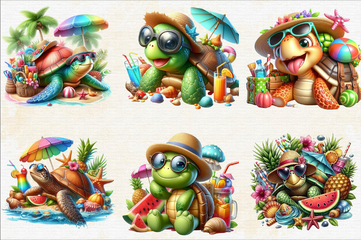 Summer Turtle  Sublimation Clipart, an Illustration by SVGArt (Photo 5 of 8)