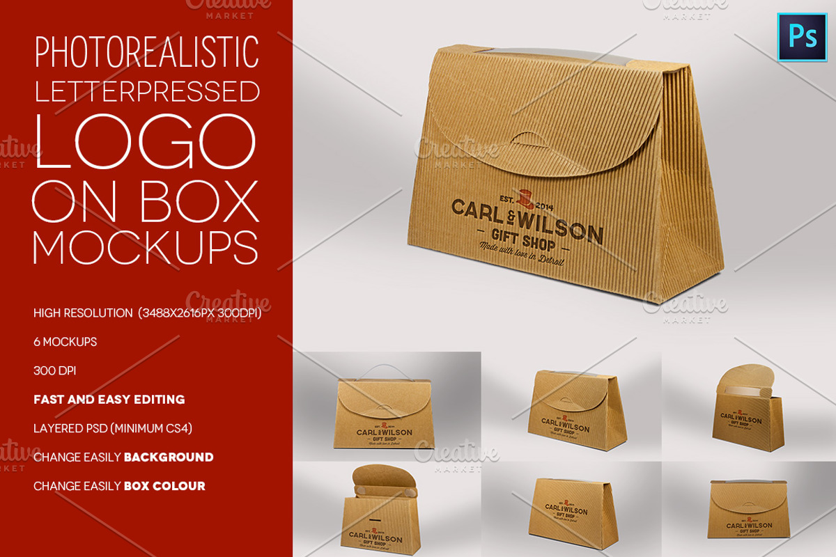 Logo on cardboard box mockups, an Advertising Mockup by Illusiongraphic (Photo 1 of 5)