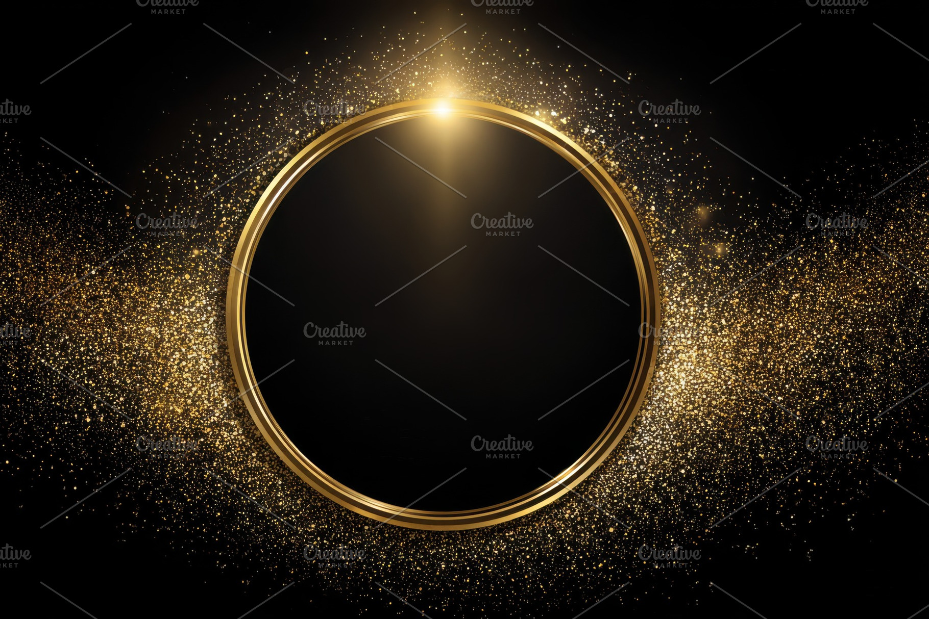 Golden Circle Frame with Glittering, a Photo by Pixeness Studio