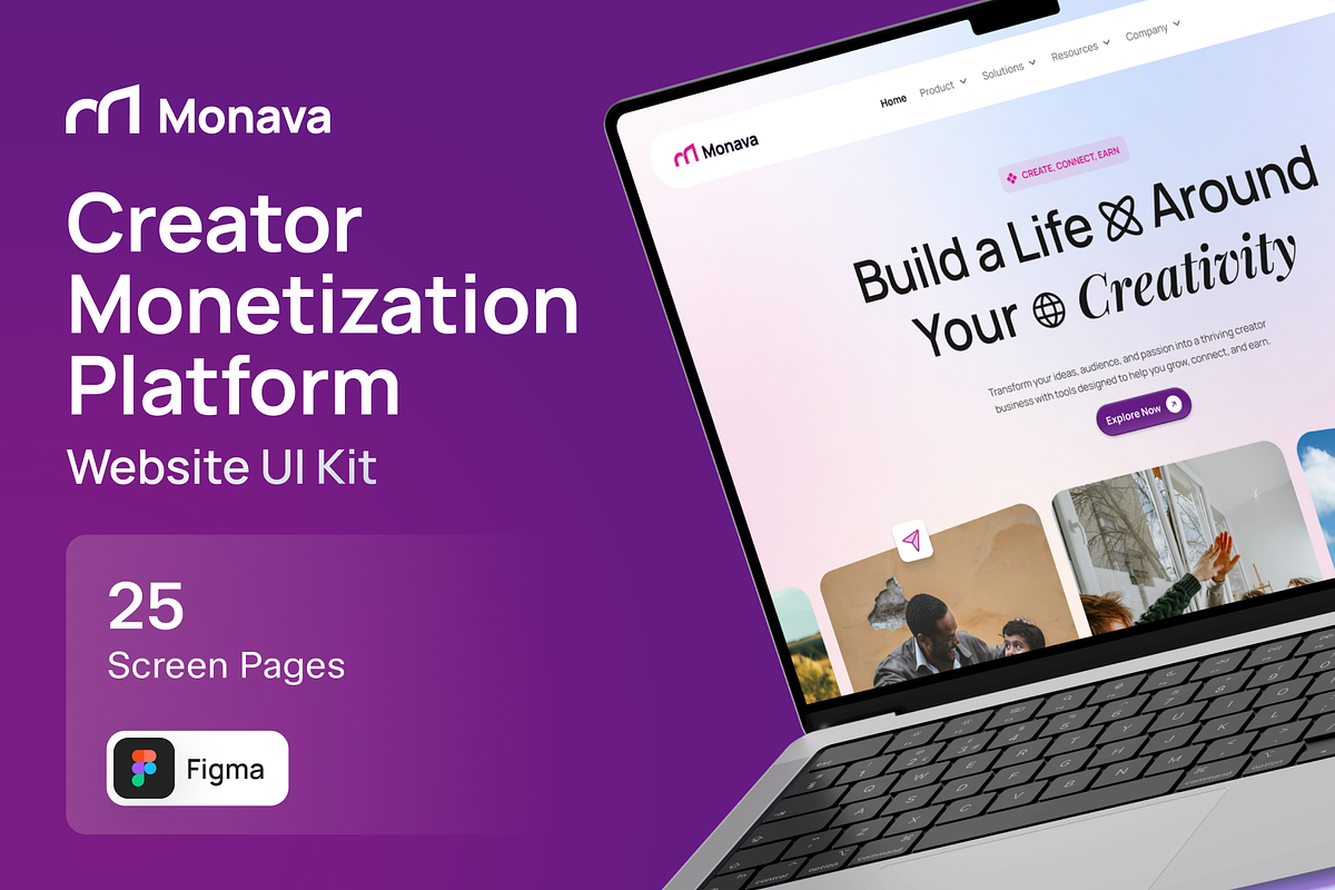 Monava - Creator Monetization UI Kit, a Landing Page Template by Agensip Design Agency (Photo 1 of 10)