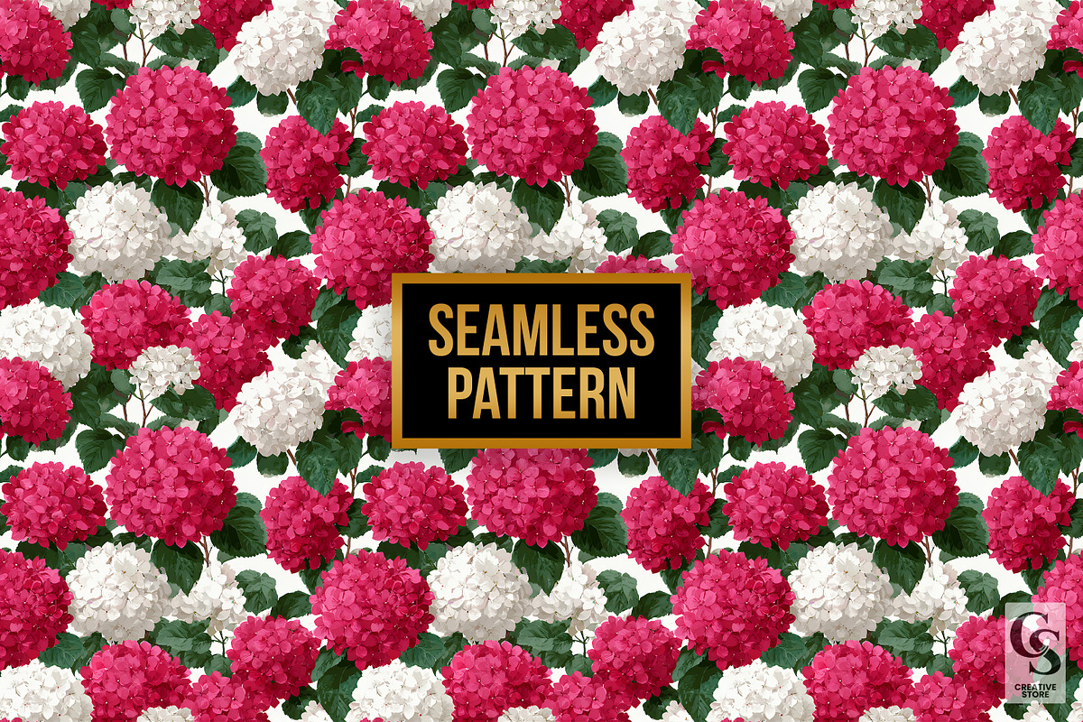 Pink & White Hydrangea Flower Papers, a Pattern Graphic by Creative Store (Photo 4 of 5)