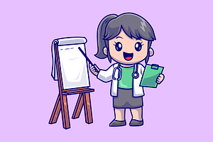 Cute Female Doctor Pointing Cartoon, a Person Illustration by Catalyst Labs