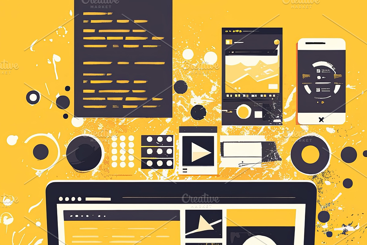 Digital interface hands designing on a vibrant desktop workspace, an Illustration by AS photostudio