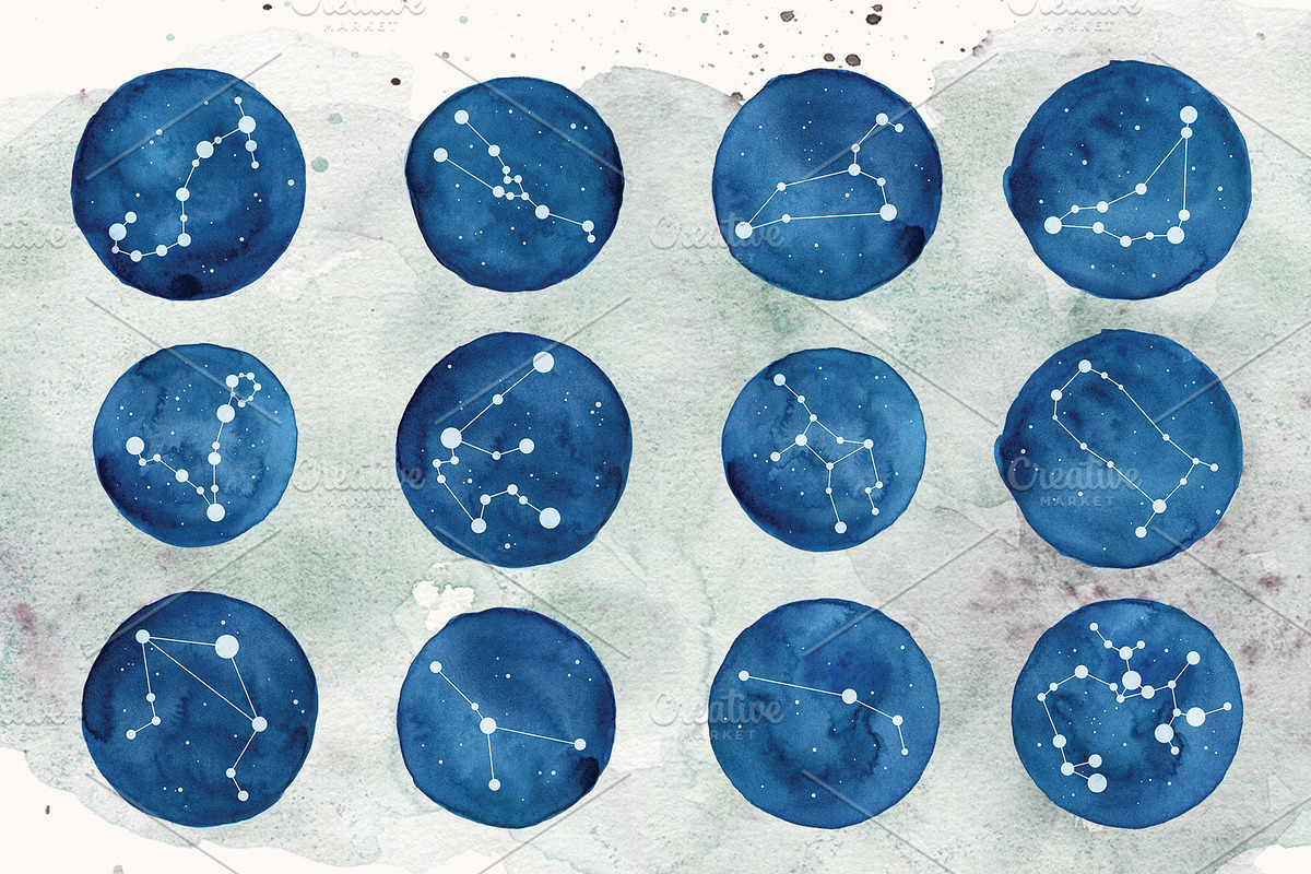 Zodiac Sign Astrology Watercolor Set, an Illustration by paperlions (Photo 2 of 4)