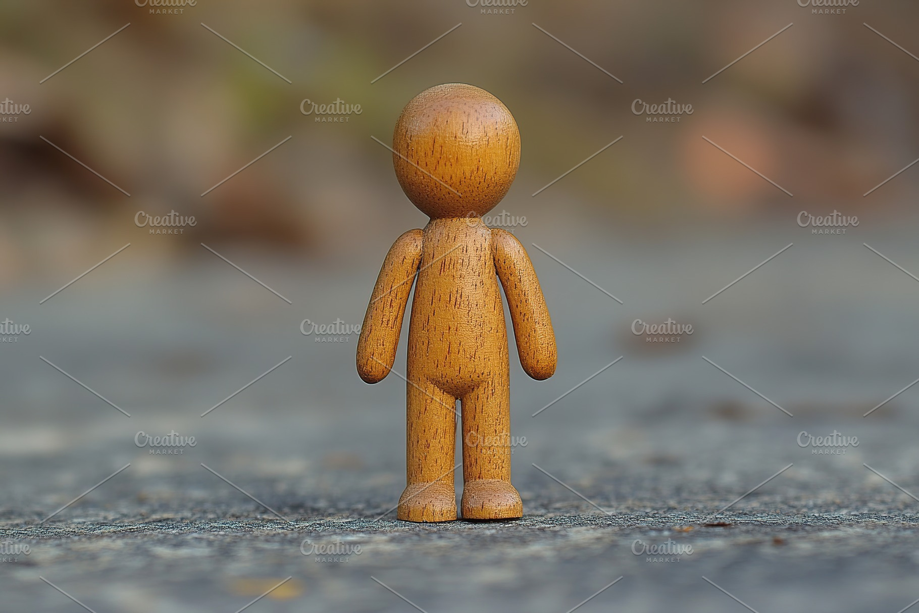 Wooden human figure stands on a textured surface in natural lighting, an Abstract Photo by AlyaAnd
