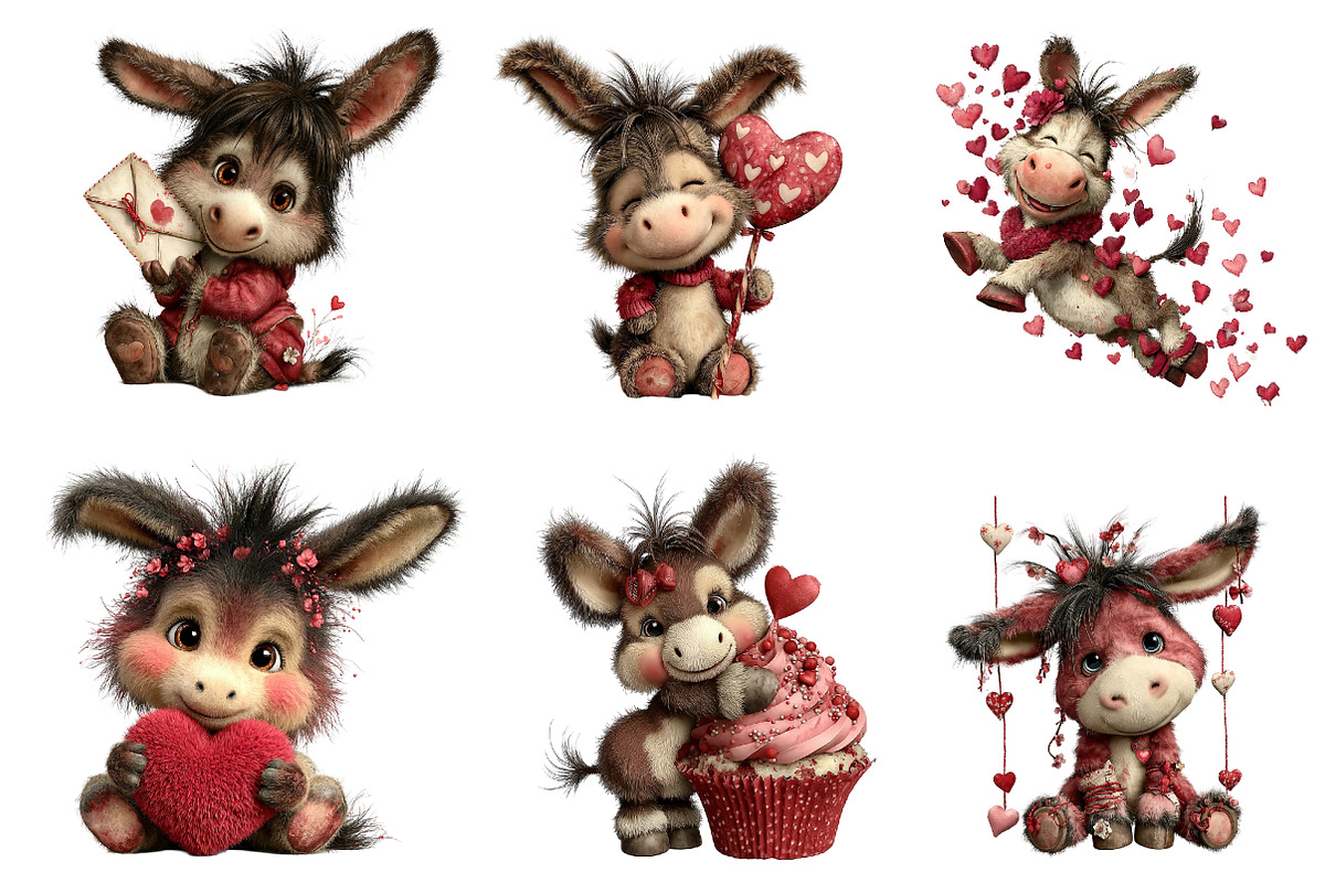 Whimsical Valentine Donkey Clipart, an Illustration by CreationArt (Photo 6 of 6)