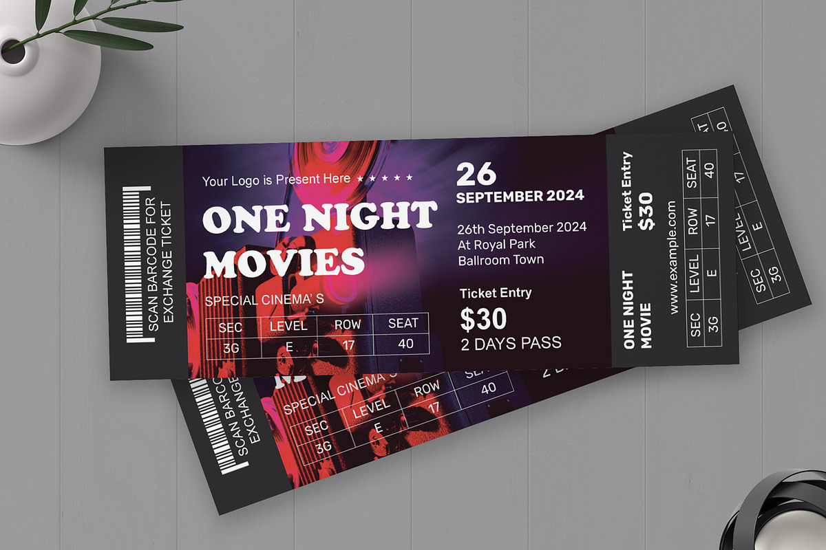 Night Movies Event Ticket, a Stationery Template by MightyDesign (Photo 3 of 6)