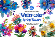 Watercolor Spring Flowers Clipart, an Illustration by DreamArtGraphic (Thumbnail 1 of 4)