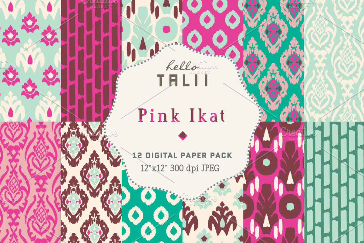 Pink Ikat Digital Paper, a Pattern Graphic by Hello Talii (Photo 1 of 4)