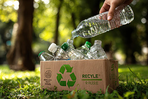 Recycling plastic bottles in a park, a Photo by Pixeness Studio