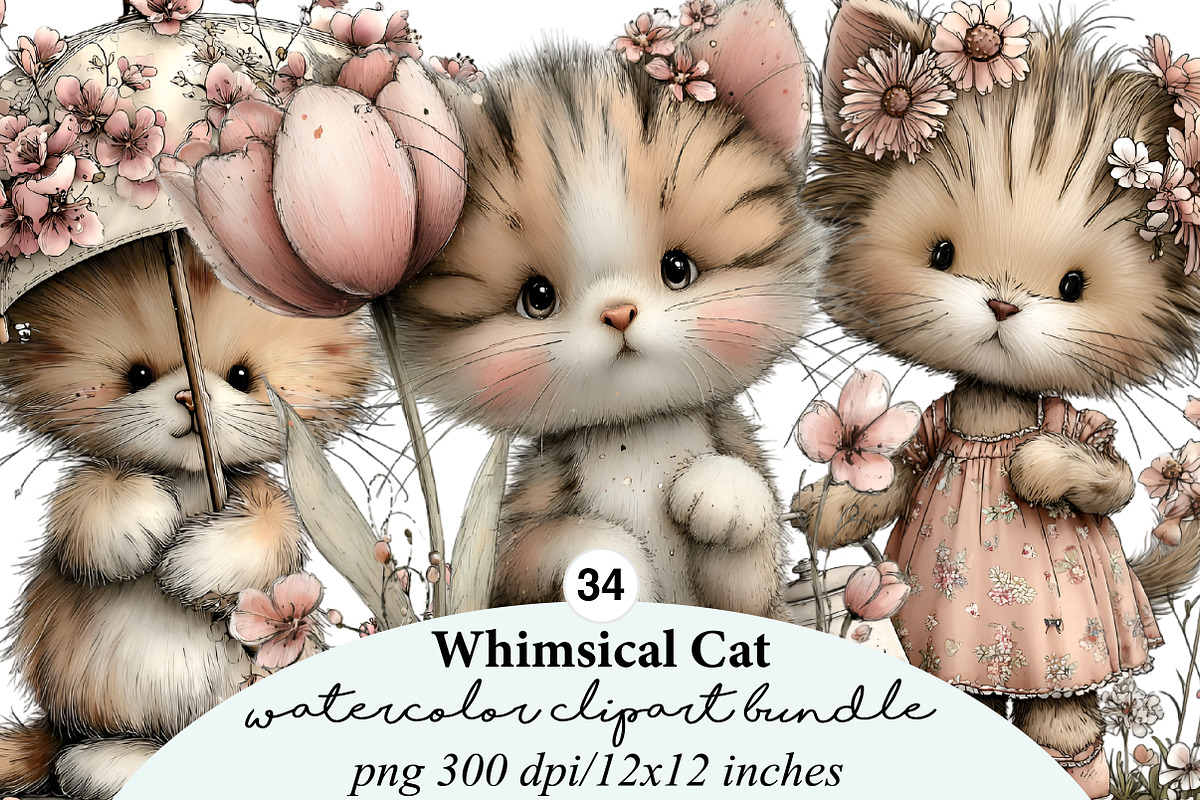 Whimsical Cat Clipart, an Illustration by Digital Artistic99 (Photo 1 of 9)