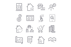 Real estate thin line art icons set