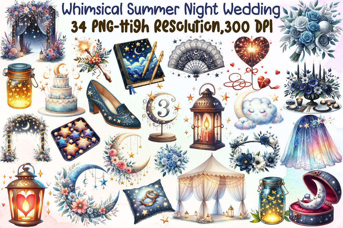 Whimsical Summer Night Wedding Set C, an Illustration by Sublimation Artist (Photo 1 of 6)