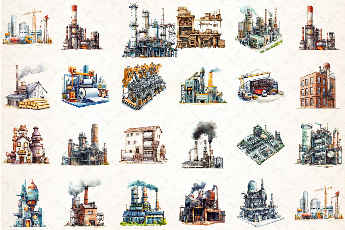 Big Factory Watercolor Clipart Png, an Illustration by DreamCafeArt (Photo 2 of 6)