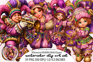 Whimsical MARDI GRAS Clipart PNG Bun, an Illustration by SVGArt