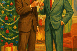 vintage men toasting at christmas, generative AI, a Photo by Nito