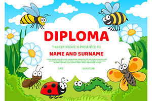 Kids Diploma With Cartoon Insects