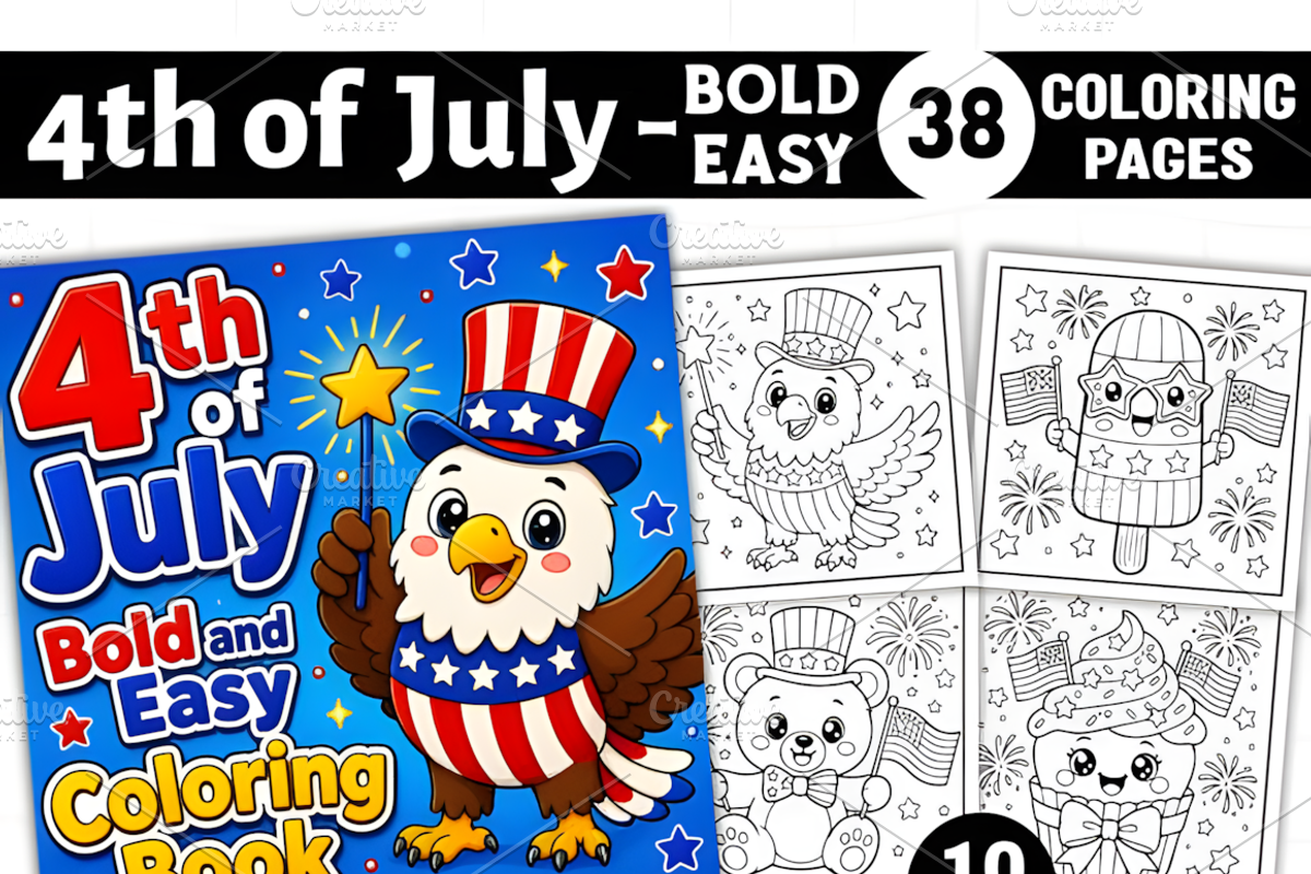 4th of July Bold and Easy Coloring, a Seasonal Illustration by Ink Gallery (Photo 1 of 8)