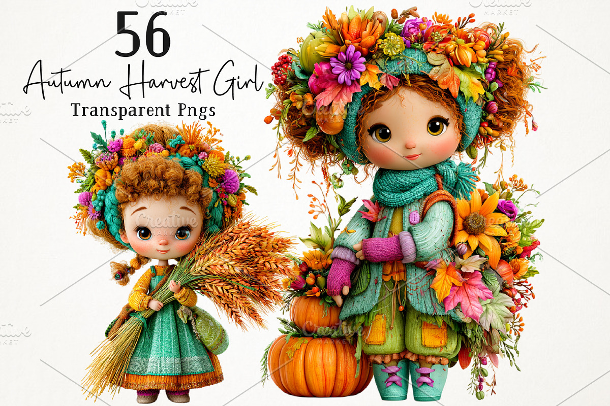 Cute Autumn Harvest Girl PNG Clipart, a Seasonal Illustration by RobertsArt (Photo 1 of 7)