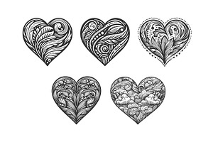 Hearts with Floral Patterns set, an Illustration by AlexArt