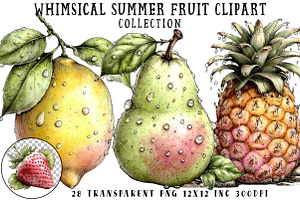 Whimsical Summer Fruit Clipart, an Illustration by OK Design