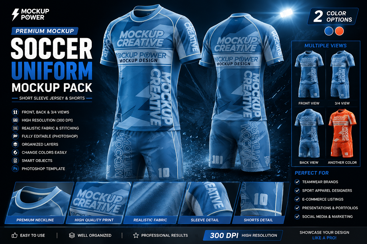 Soccer Kit Short Round Mockup 4 View, a Shirt Mockup by Mockup Power (Photo 3 of 4)