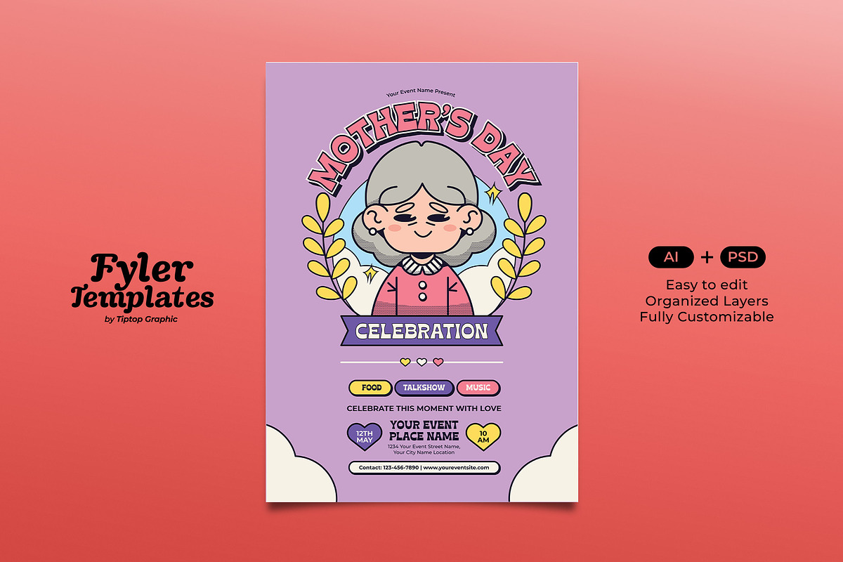 Retro Mother's Day Celebration Flyer, a Flyer Template by Tiptop Graphic (Photo 1 of 5)