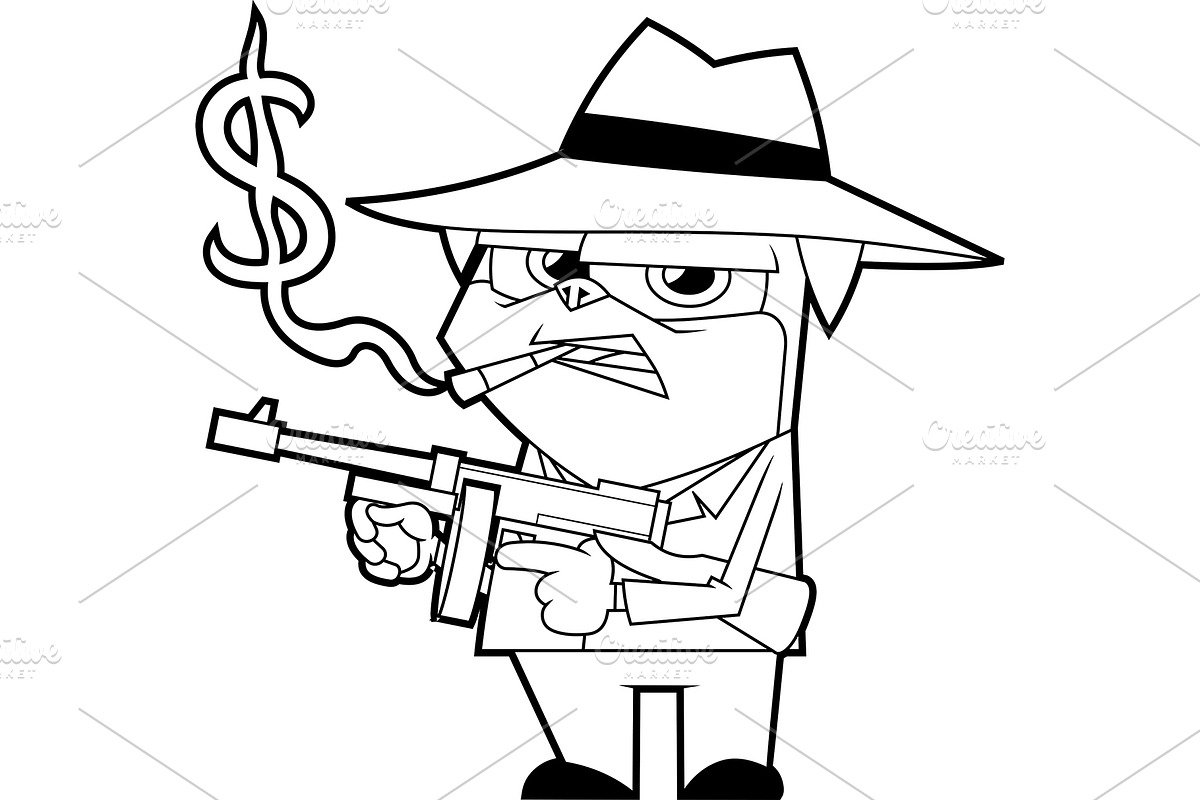 Outlined Funny Mafia Pug, an Illustration by HitToon