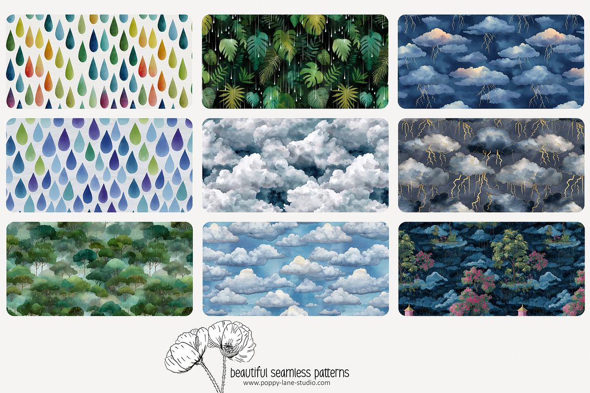 80 rainy weather seamless pattern, a Pattern Graphic by Poppy Lane Studio (Photo 3 of 11)