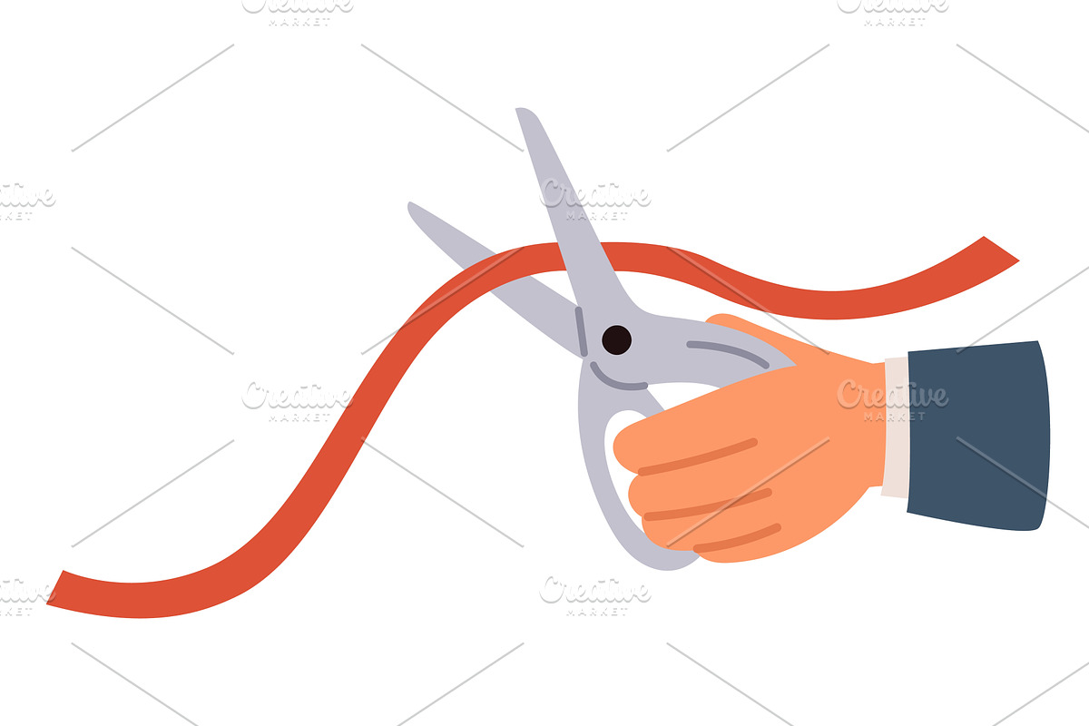 Businessman cuts red ribbon with, a Finance Illustration by Vectorbuum