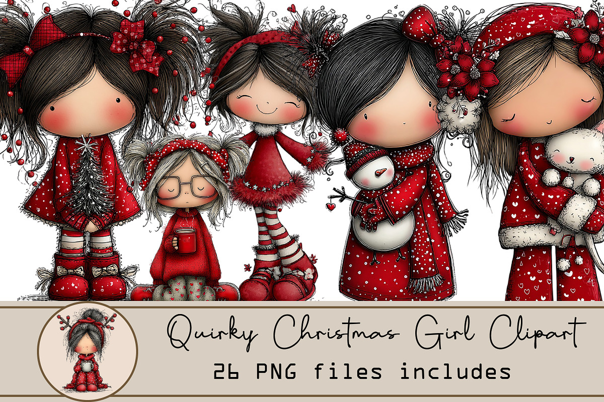 Quirky Christmas Girl Clipart, an Illustration by DreamArtGraphic (Photo 1 of 4)