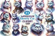 Watercolor Ghostly Cat Clipart, an Illustration by DreamCafeArt (Thumbnail 1 of 5)