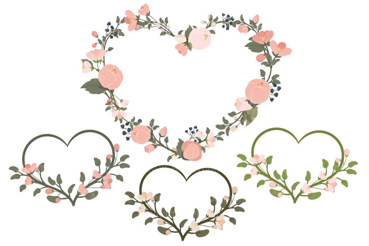 Navy & Blush Floral Heart Clipart, an Illustration by Amanda Ilkov (Photo 3 of 5)