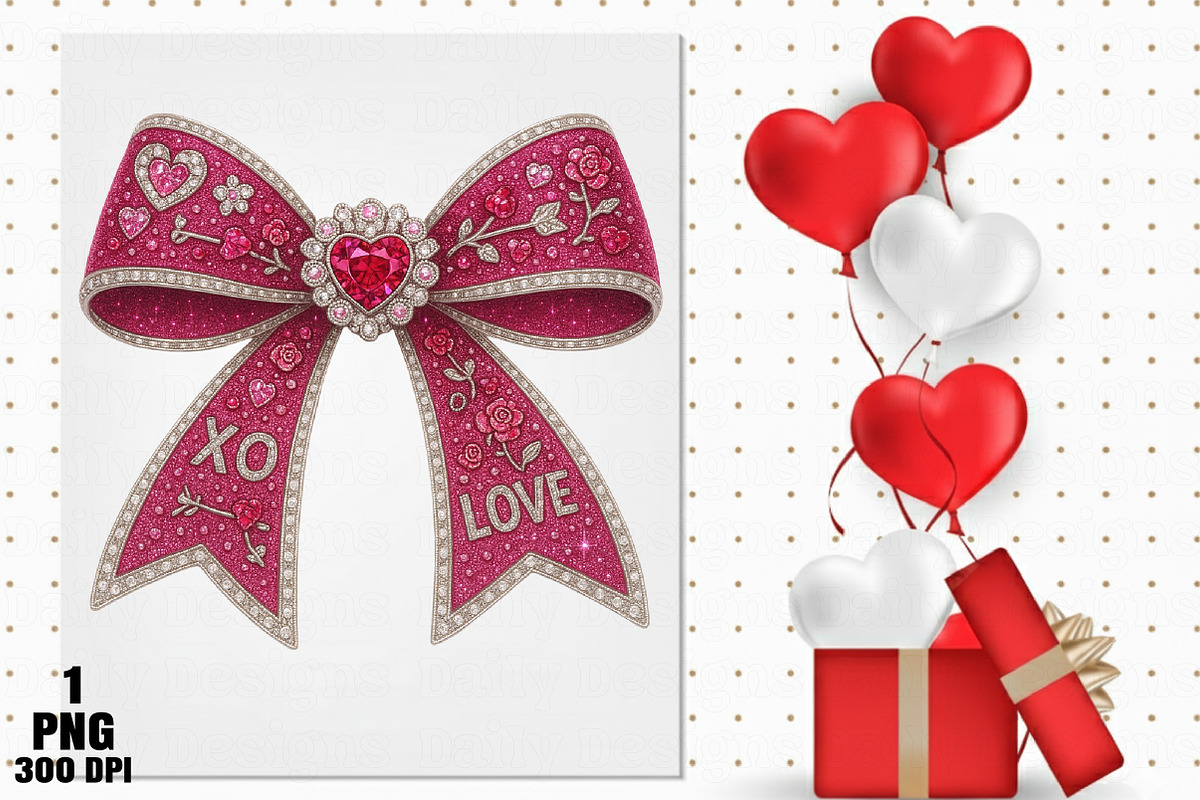 Rhinestone Valentines Bow Png, an Illustration by Daily.Designs (Photo 4 of 5)