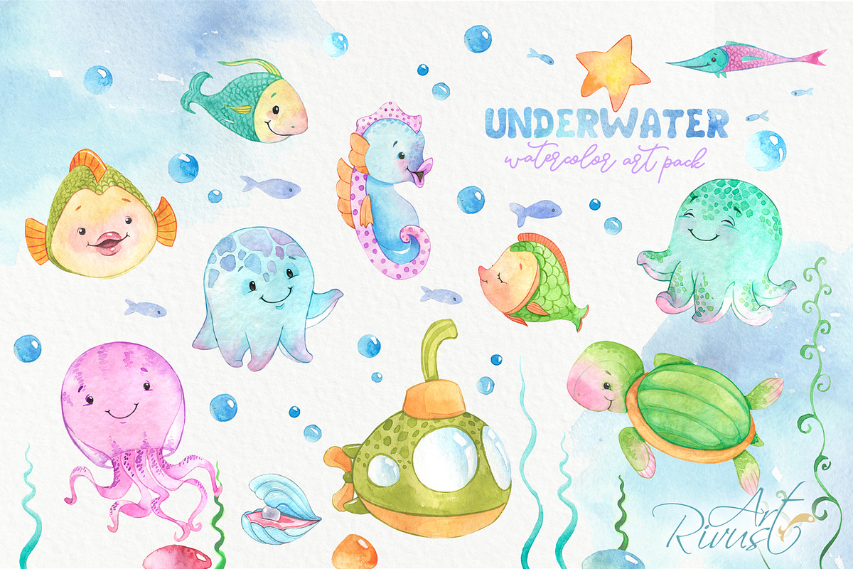 Mermaid and Underwater friends, an Illustration by RivusArt (Photo 2 of 3)