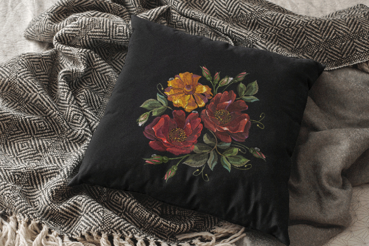 Red roses and yellow calendula flowe, a Decorative Illustration by Matrioshka (Photo 3 of 6)