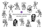 Funny Halloween Skeleton Clipart., a Decorative Illustration by kaisorn (Thumbnail 1 of 4)