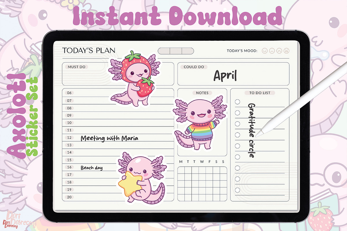 Cute Axolotl Sticker Set, an Animal Illustration by Dori Debreceni draws (Photo 3 of 4)