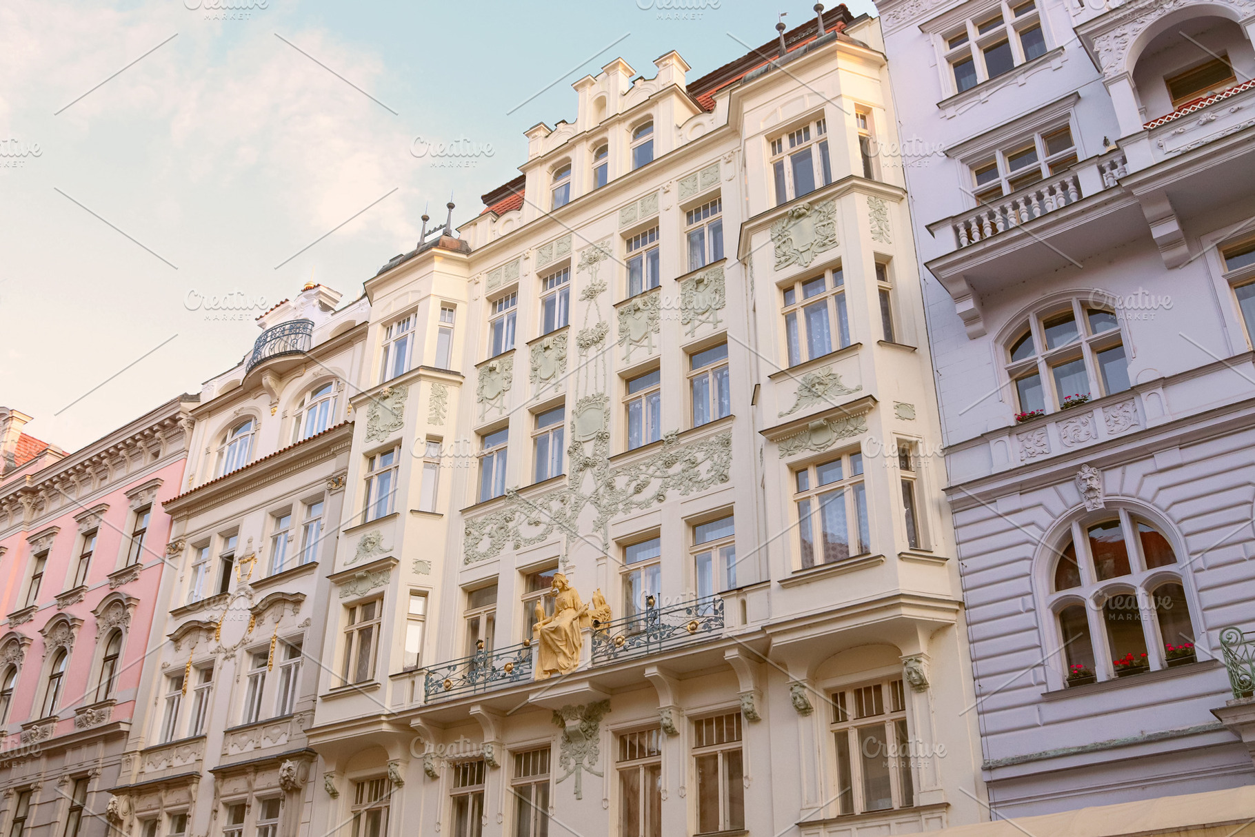 Houses along a street in Prague., an Architecture Photo by Sir13